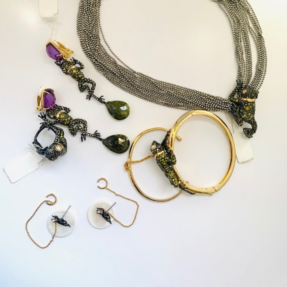 Alexis Bittar Asymmetrical Crystal Frog Draped Multi Strand Ball Chain Necklace - Picture 12 of 14